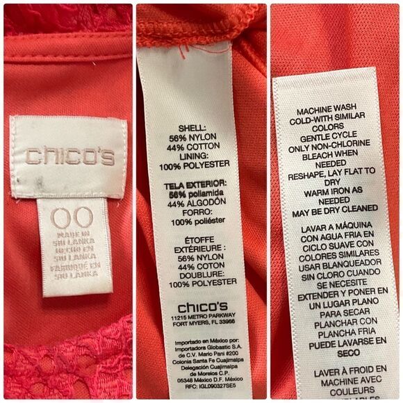 Chico’s Bright Red Orange Crochet Layered Short Sleeve Sheath Dress XS - Picture 7 of 7